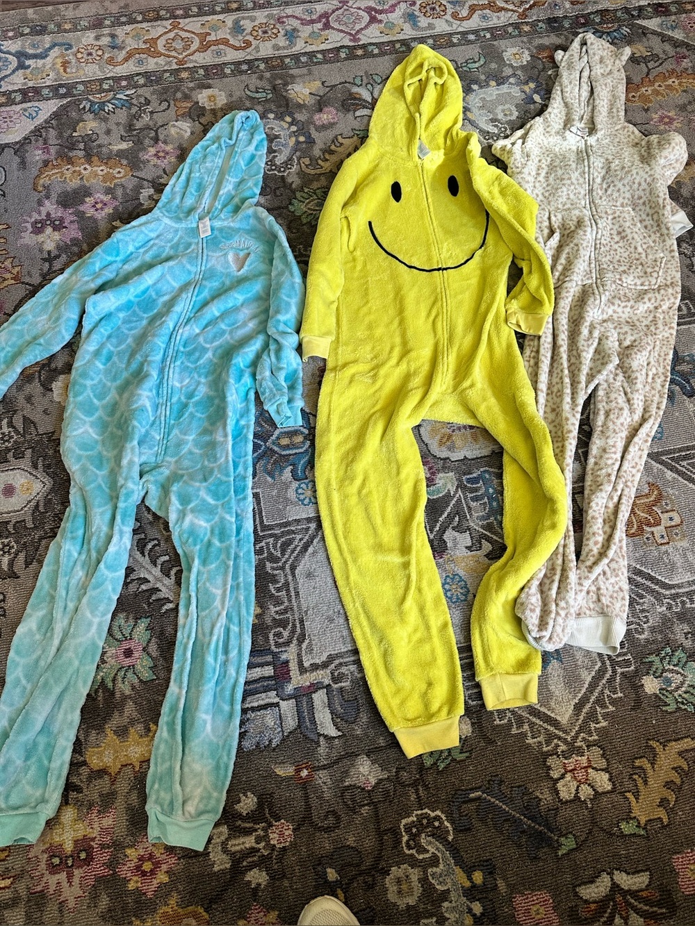Lot of 3 Girls Fleece One Piece Pajama Onesies Size XL 14 Hooded